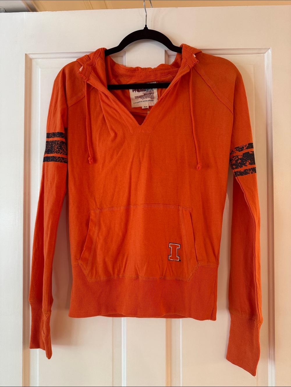 Pressbox Orange Women's Hooded Pullover with Striped Sleeves